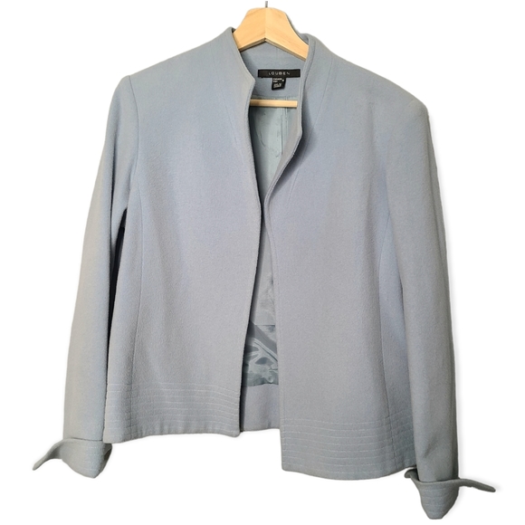 Louben Felted Open Front Wool Cashmere Blend Lined Stand Collar Blazer Jacket - Picture 1 of 3